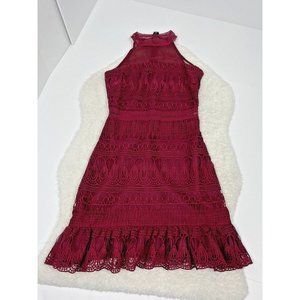 Two Sisters The Label‎ Burgundy Dress Halter Top Lace Overlay Womens Size 2